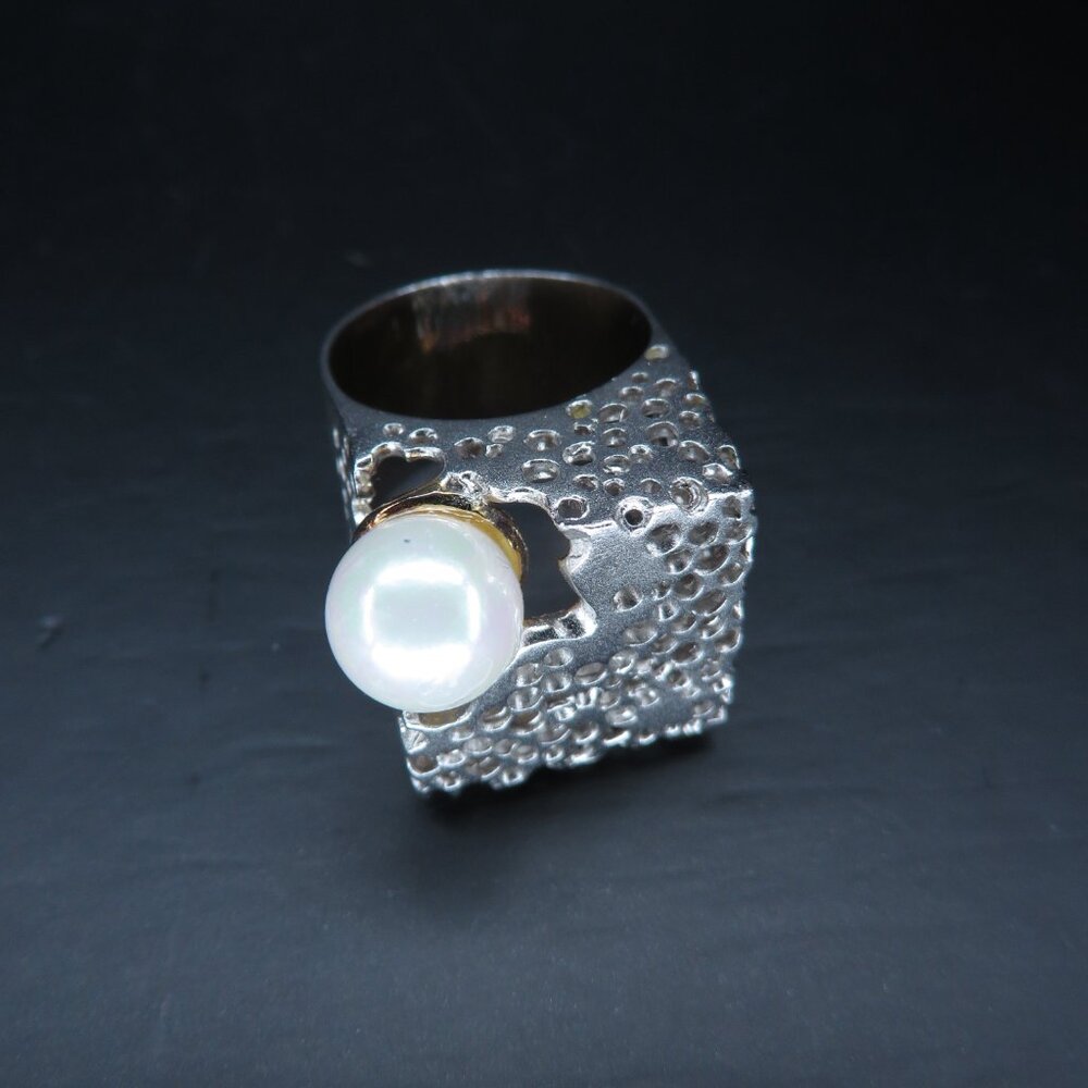 Square Shape Silver Tone Statement Ring With Faux… - image 6